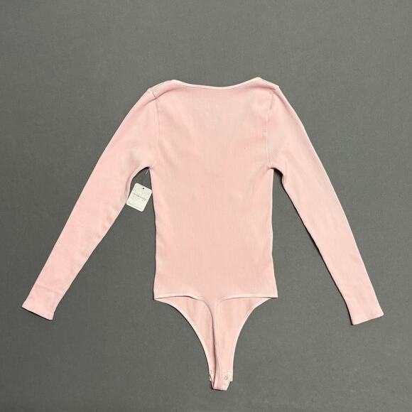 FREE PEOPLE‎ Meg Seamless V-Neck Bodysuit Rose Blush Pink Size M-L Intimately - Picture 4 of 11